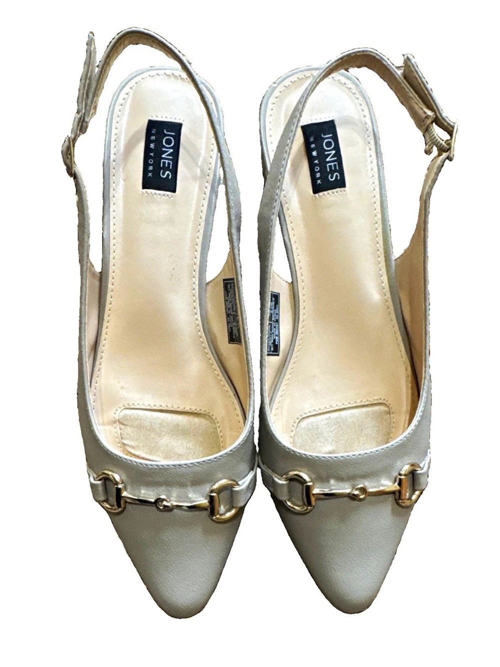 Jones New York Cream Slingback Pointed Toe Flats with Gold Accent